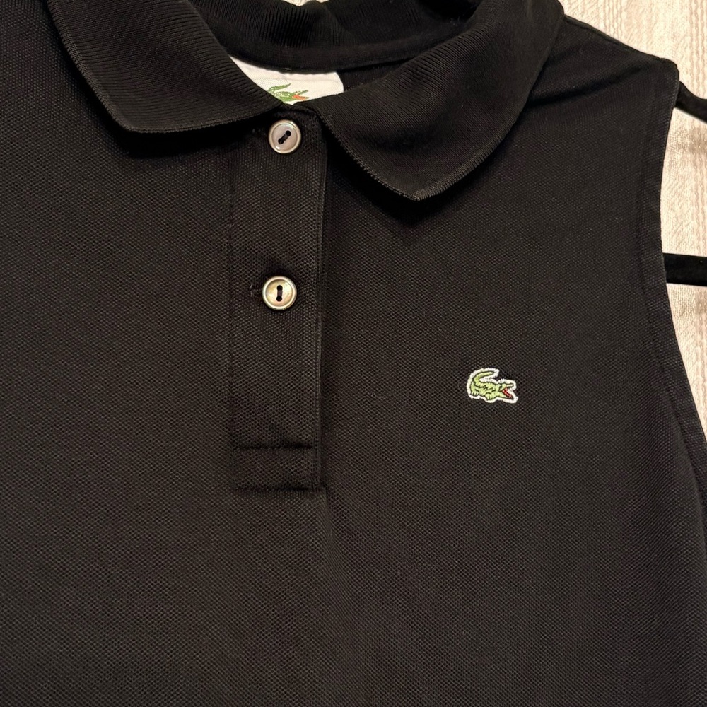 Lacoste Black Sleeveless Polo Top Women's M/44 Slim Fit Croc Logo Preppy Tennis - Picture 2 of 4